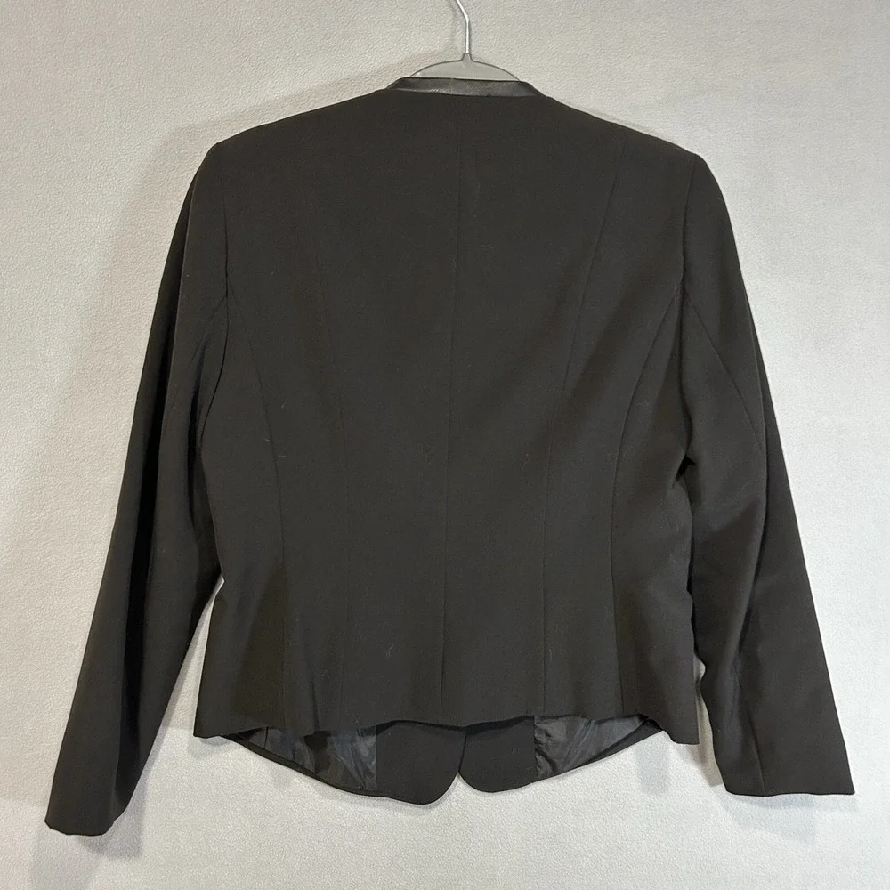 Zac & Rachel‎ Black Blazer jacket Womens 10 Faux Leather Trim Dark Academia Work